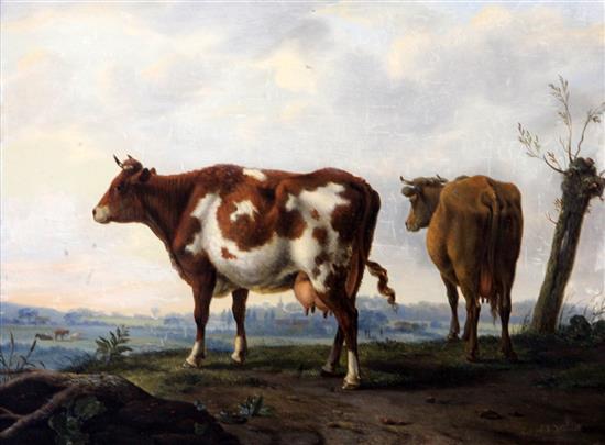 Abraham Bruining van Worrell (1787-1832) Cattle in landscape 10 x 13.5in.